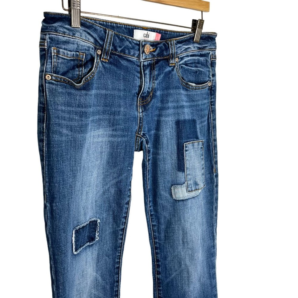 CAbi Patchwork Slim Boyfriend Low Rise Medium Wash Jeans 2 - Picture 2 of 13